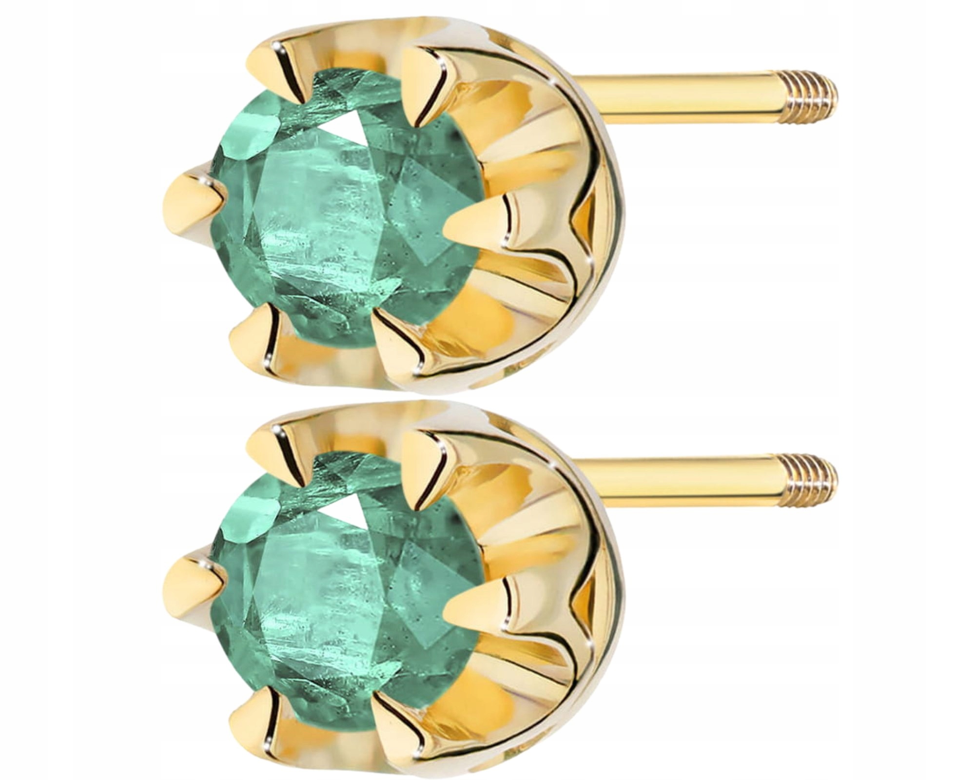 Zlaté Náušnice S Brilianty A Zelenými Smaragdy, Zlatá Šroubovací Tyčinka
