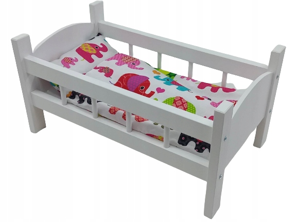 ŁÓŻECZKO DREWNIANE BIAŁE dla lalek +POŚCIEL