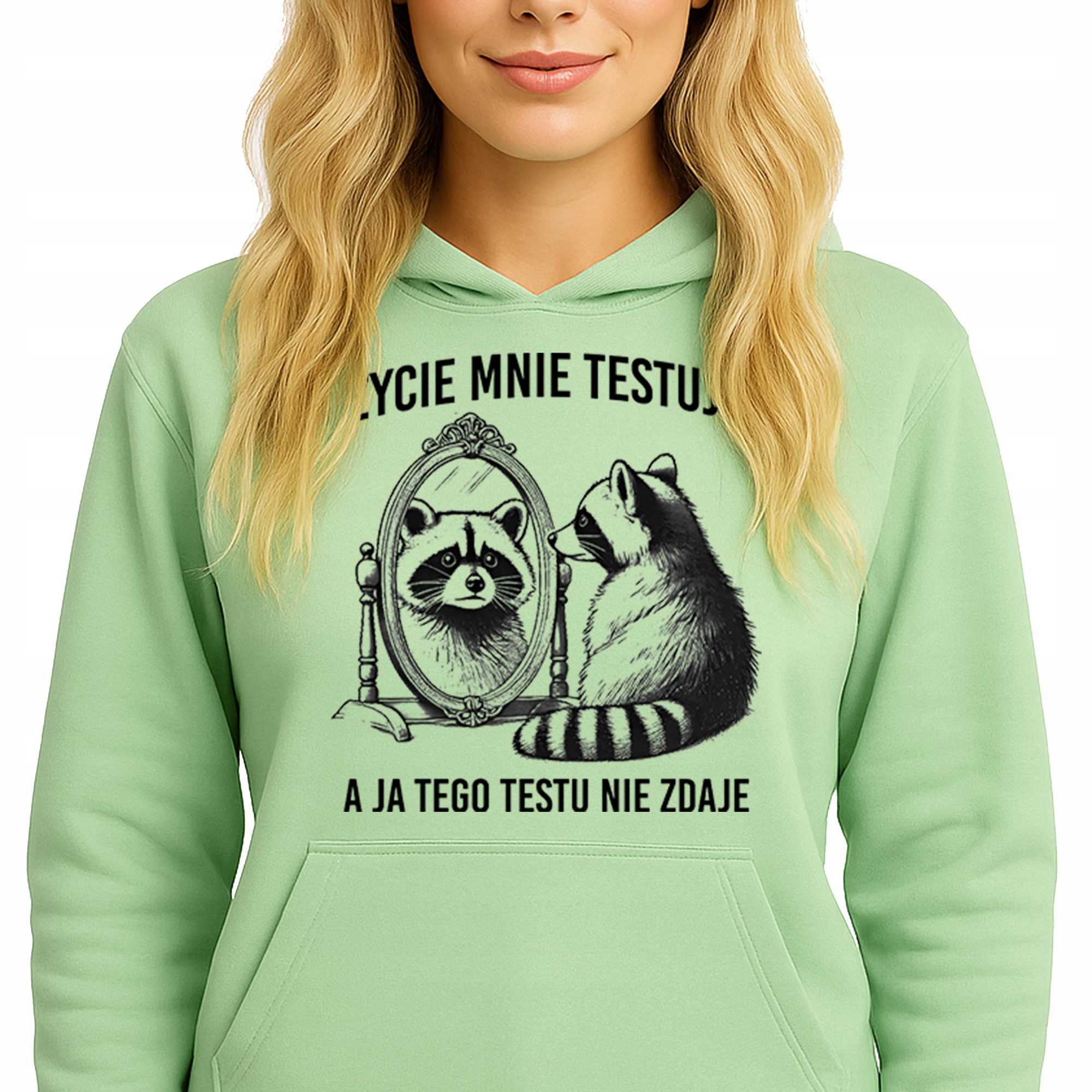 Mikina S Kapucí Zelená Hoodie Bavlněná Módní Život Mě Testuje Vel M