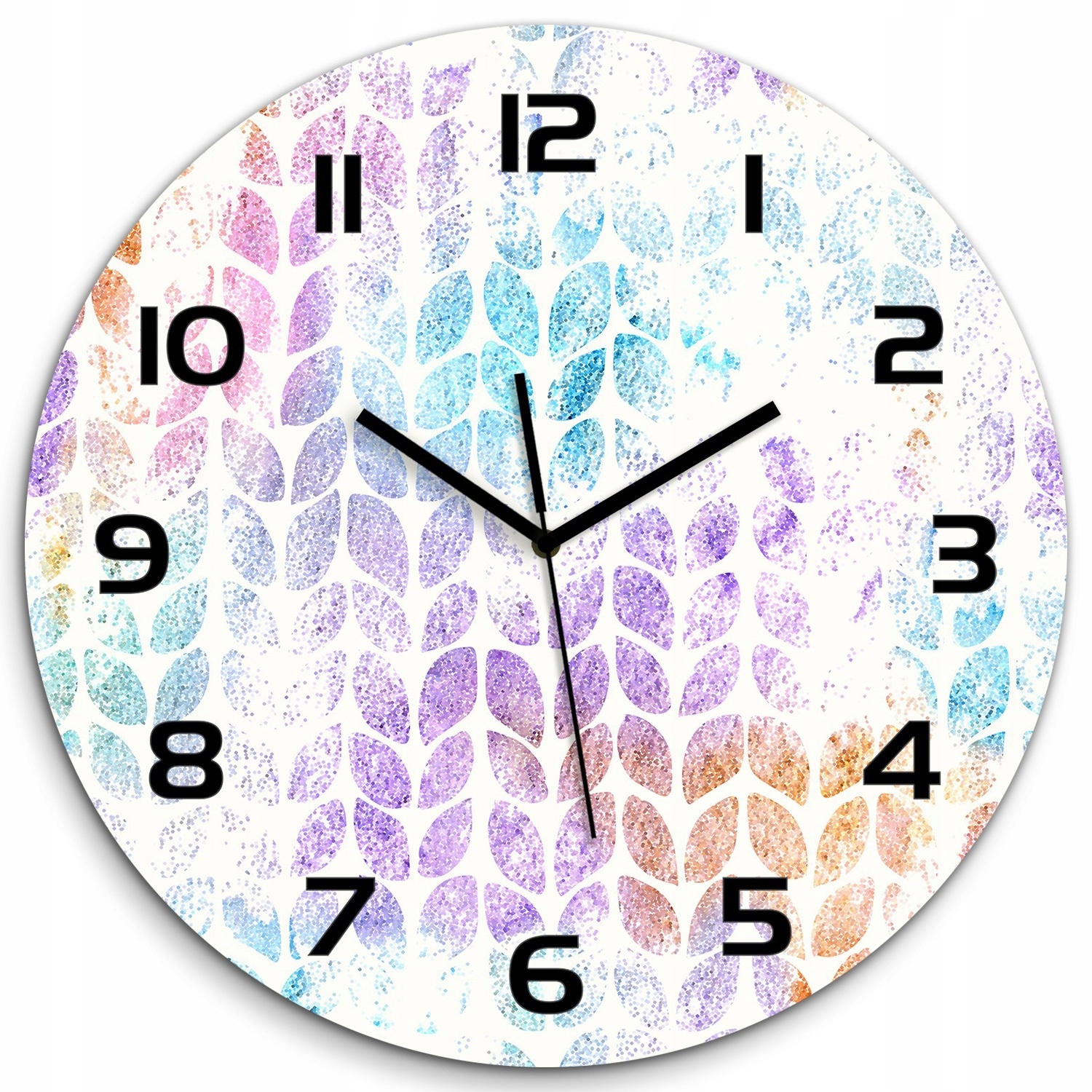 

Szklany duży zegar wiszący Kolorowe listki fi 60cm