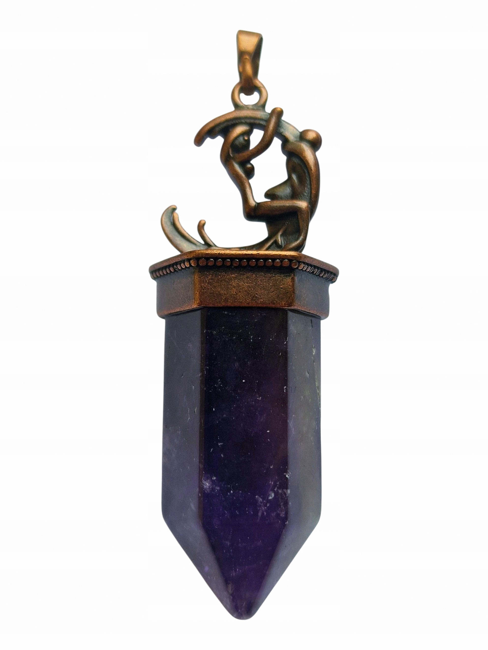 Ametyst Přírodní Tantrický Přívěsek Kovaný Do Mědi Selenita Luna Dobrá Aura