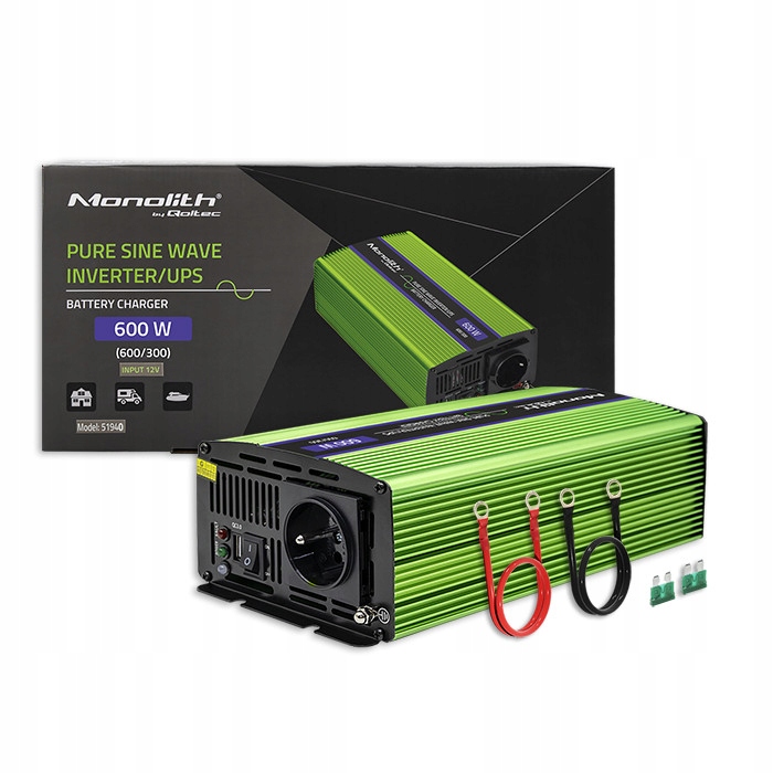 Měnič Napětí Qoltec Monolith 300W 600W Čistý Sinus 12V na 230V