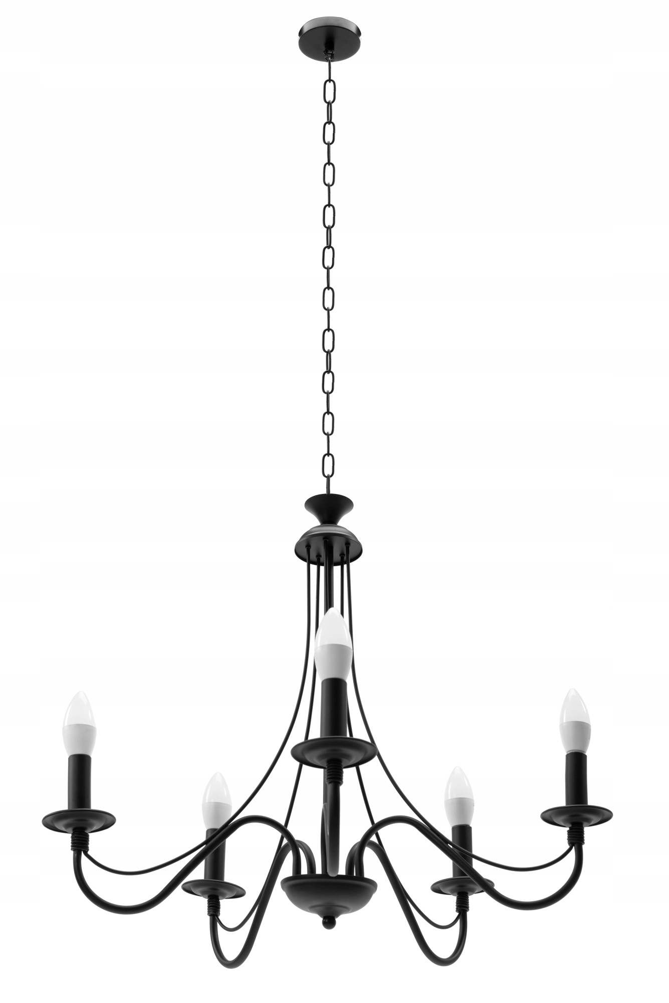 Stropná závesná lampa rustikálna 5 ramien čierna kovová