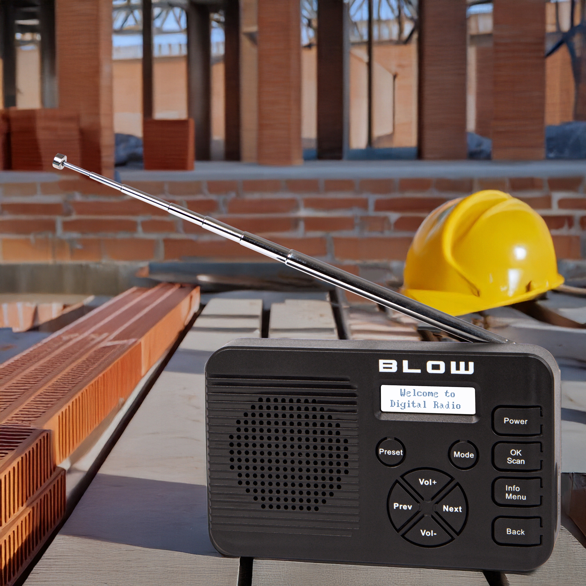 RADIO KUCHENNE BUDOWLANE PRZENOŚNE WYŚWIETLACZ BLUETOOTH DAB+ FM AUX USB-C Kolor czarny