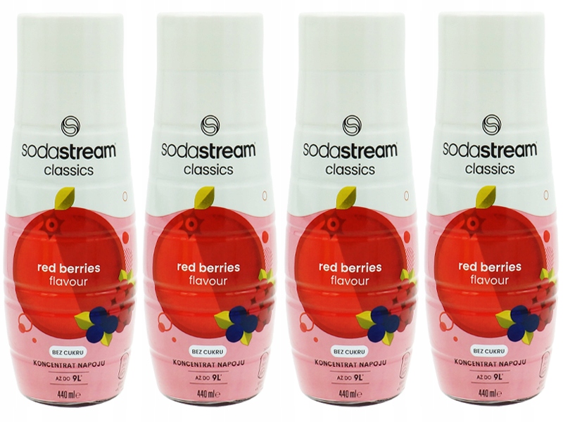 4x SYROP KONCENTRAT SODASTREAM RED BERRIES OWOCE LEŚNE 9L NAPOJU Z 440ML Stan opakowania oryginalne