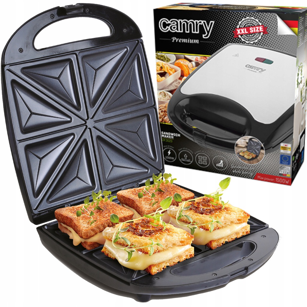 Výkonný Velký Opékač Topinek Toustovač 4 Sendviče XXL 1500 W