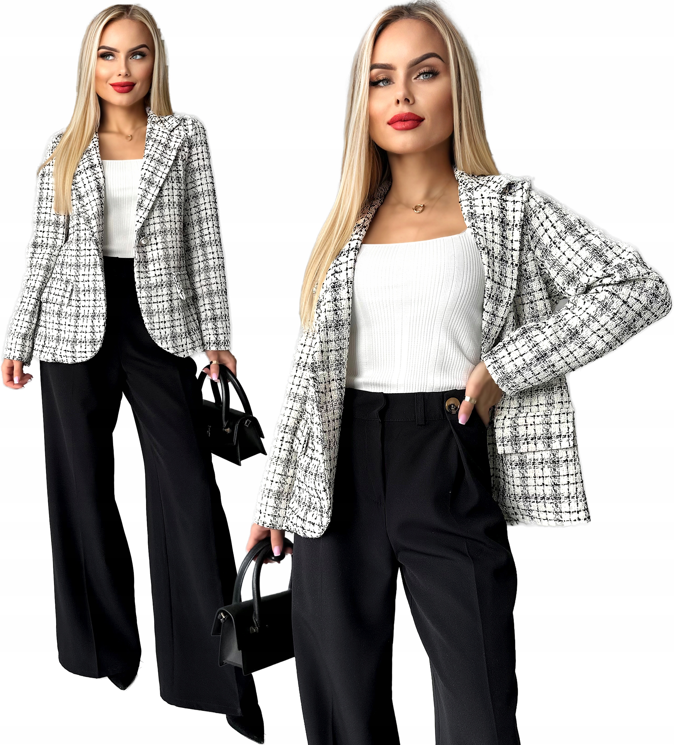 Marynarka damska stylowy żakiet blezer tweedowy Zoja