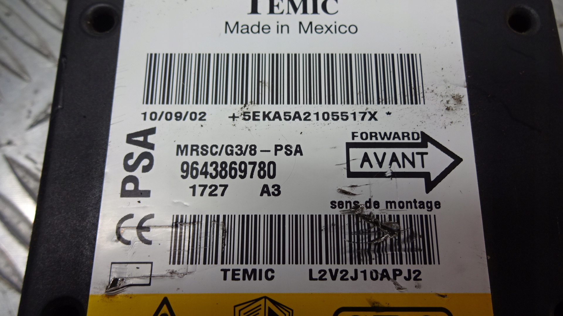 MODUŁ AIRBAG PEUGEOT 607 9643869780 Numer katalogowy części 9643869780