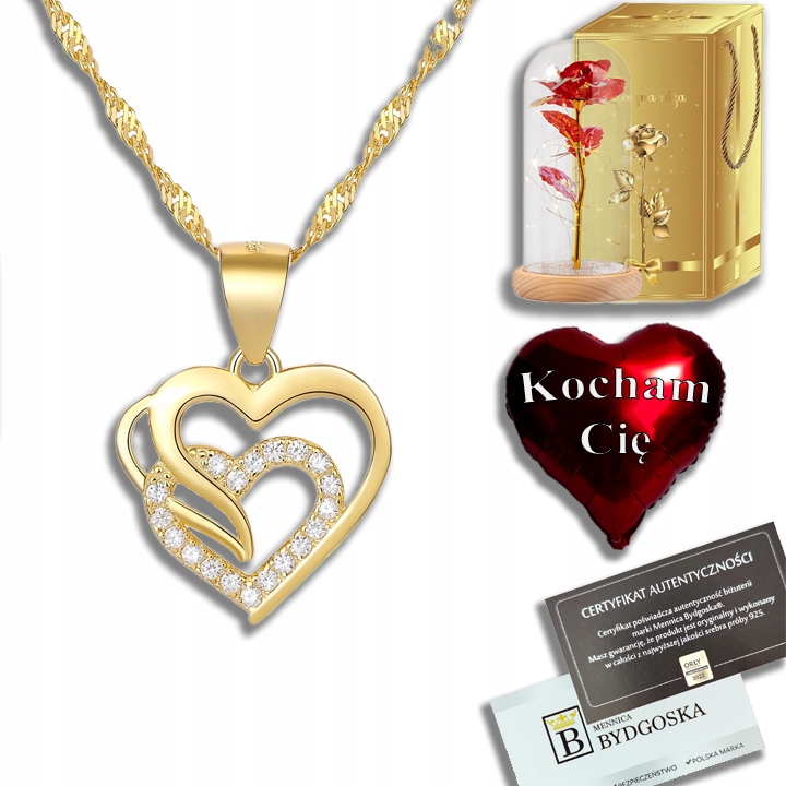 Pozlacený řetízek dámské srdíčko náhrdelník srdce stříbro na Valentýna