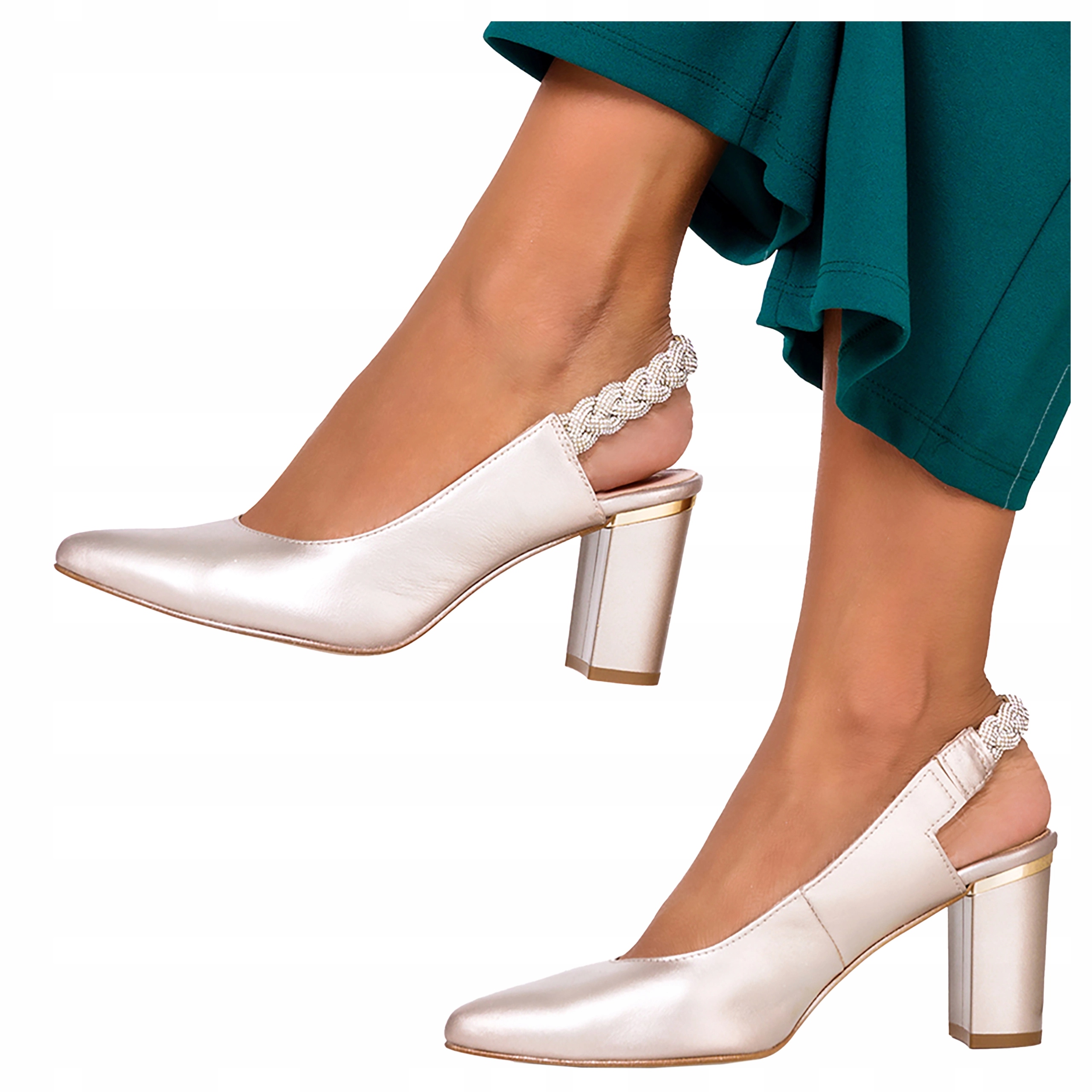 Dámské Kožené Lodičky Stabilní Podpatek Pásek Zapletený Do Warkocz r 39