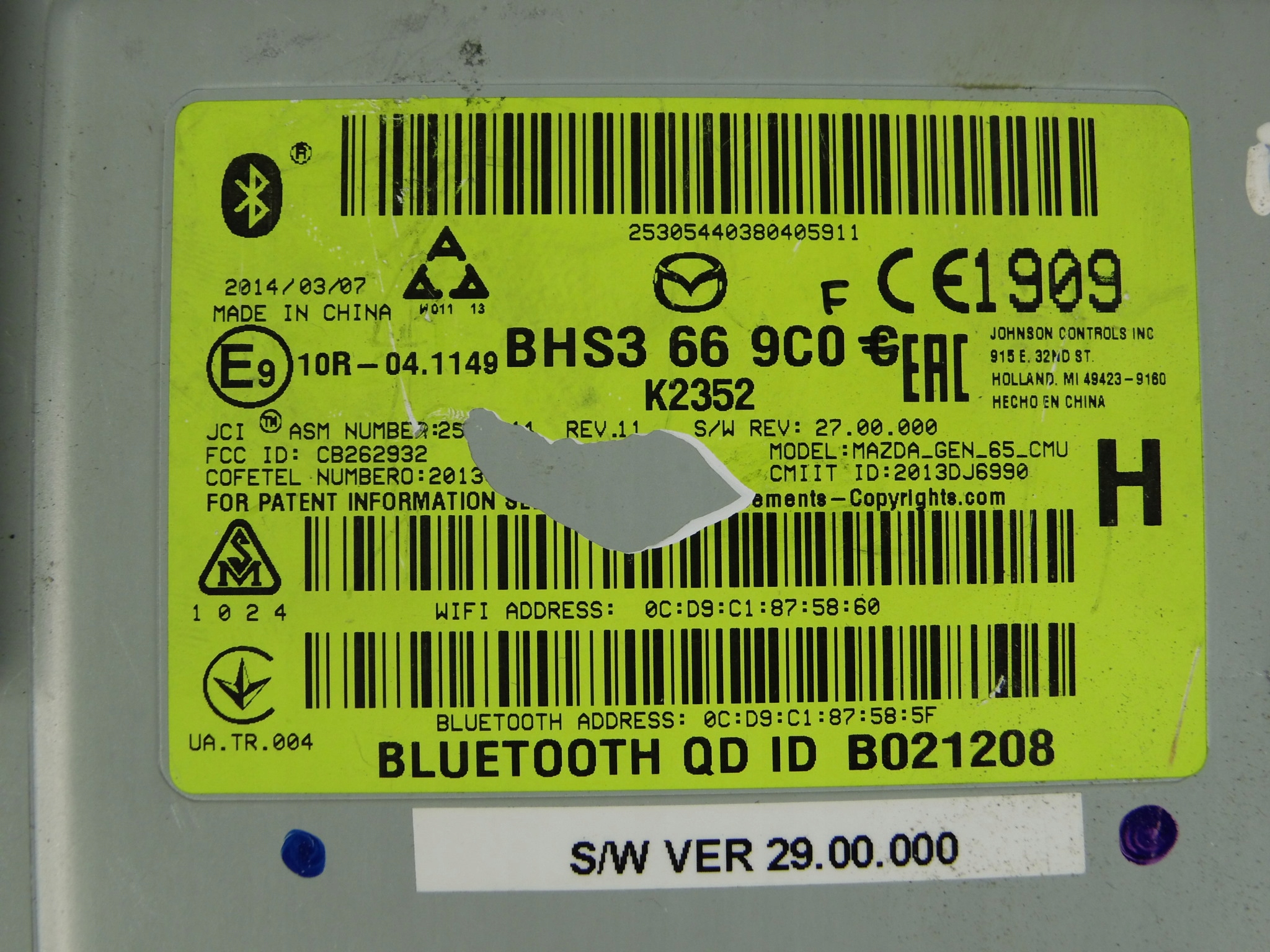 Mazda modul Bedienteil GPS der Navigation BHS3669C0F