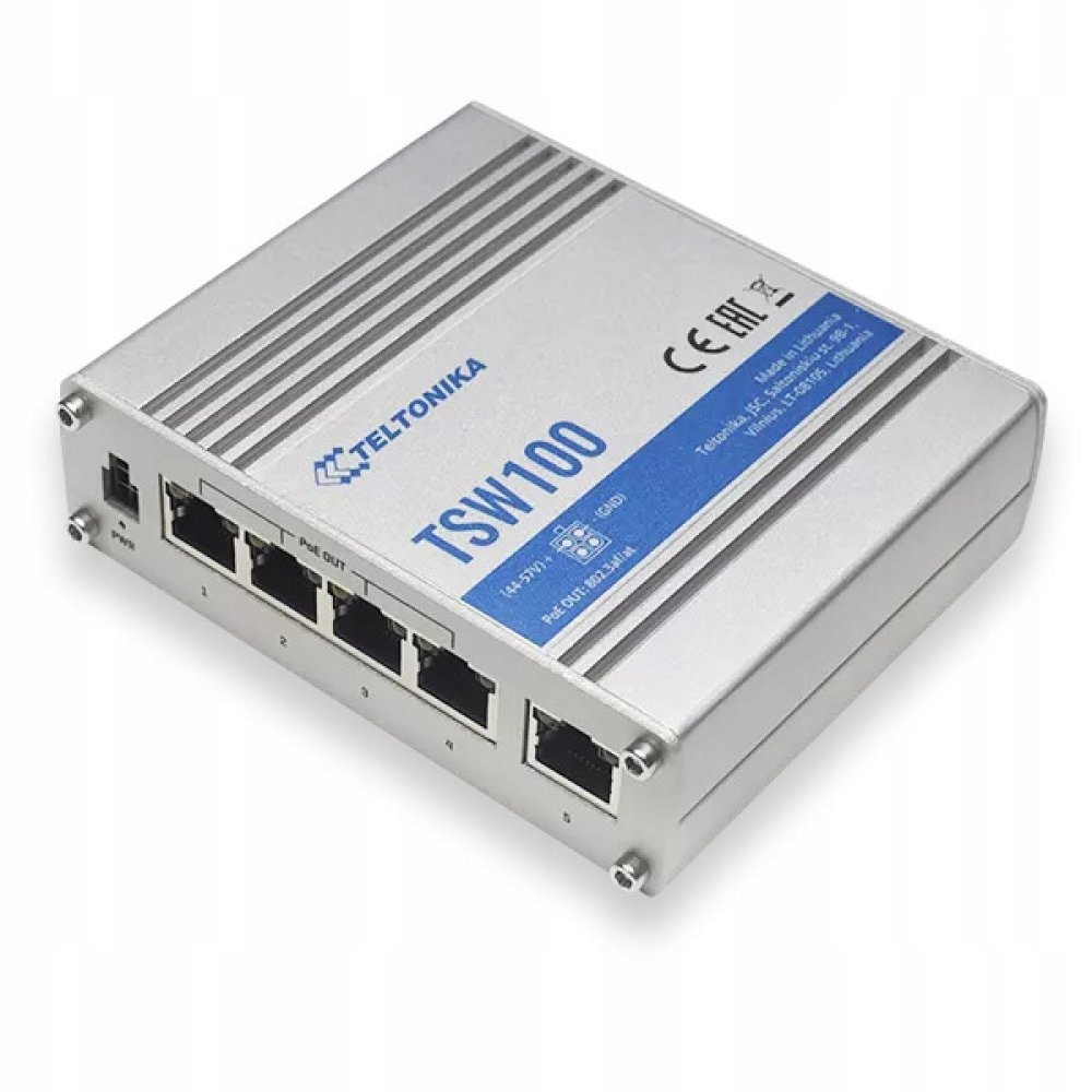 Teltonika TSW100 Switch PoE 5x RJ45 1000Mb/s, 4x PoE, 60W