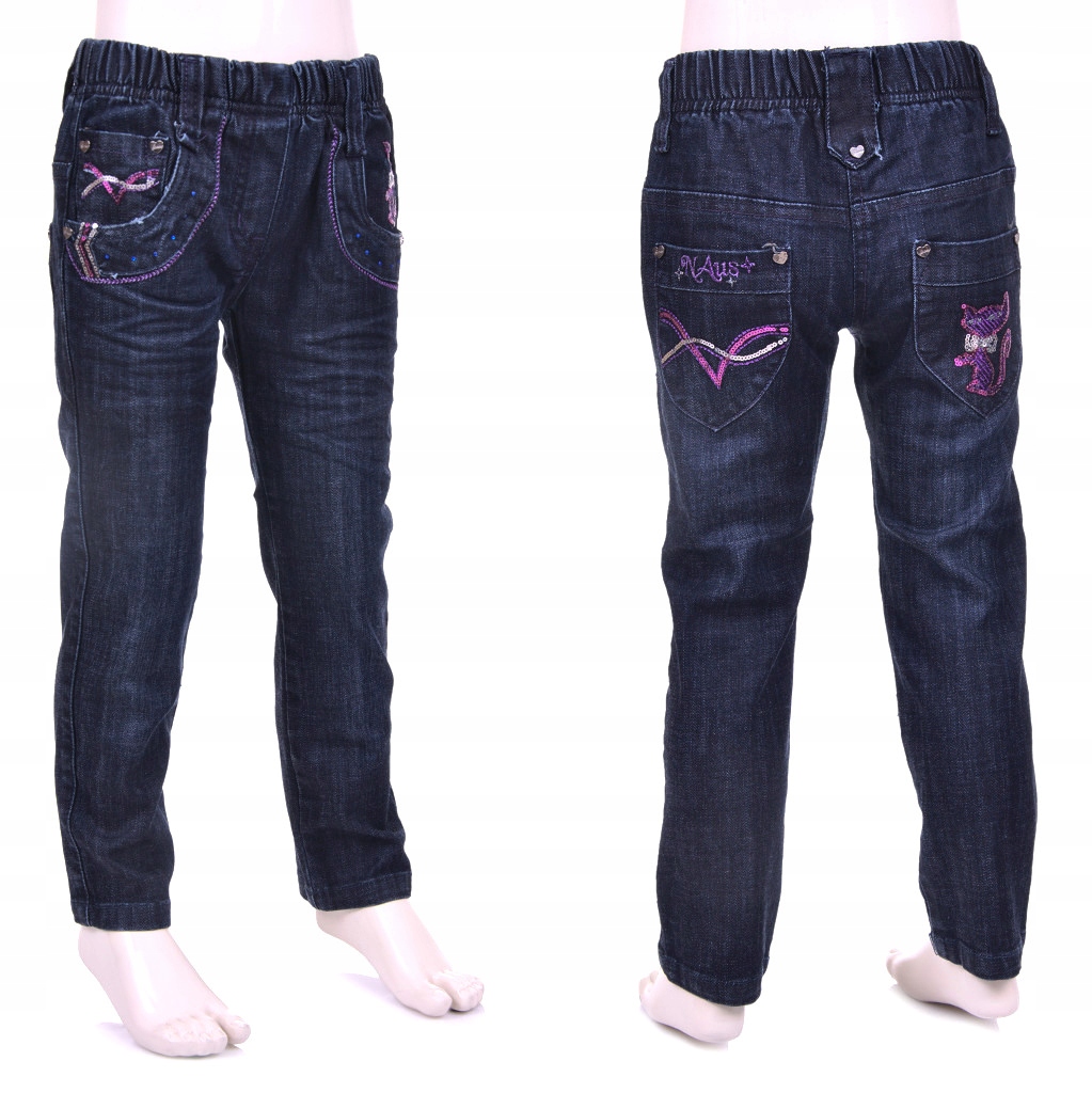 

Jeansy Elastyczne Cekiny, Gumka W Pasie, 98cm