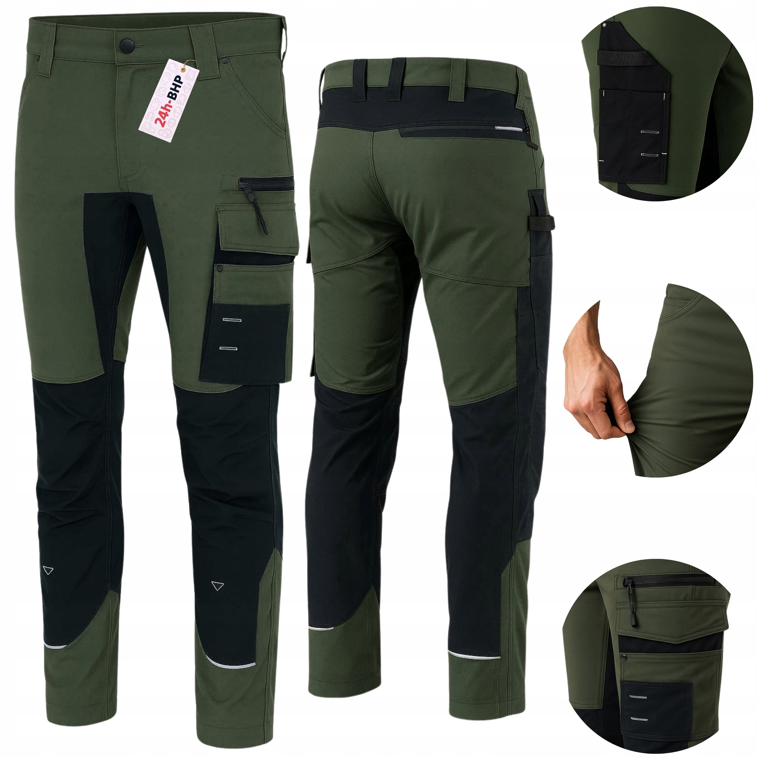 Elastické Pracovní kalhoty pro muže Bozp Stretch Silné Ochranné Spandex Khaki