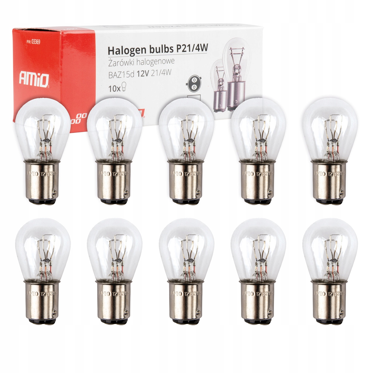 AMiO Żarówki P21/4W 12V 21/4W BAZ15d 10SZT Halogenowe