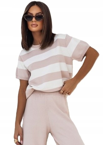 Pruhovaný svetr/halenka Cocomore Pudrová Růžová bílá Novinka
