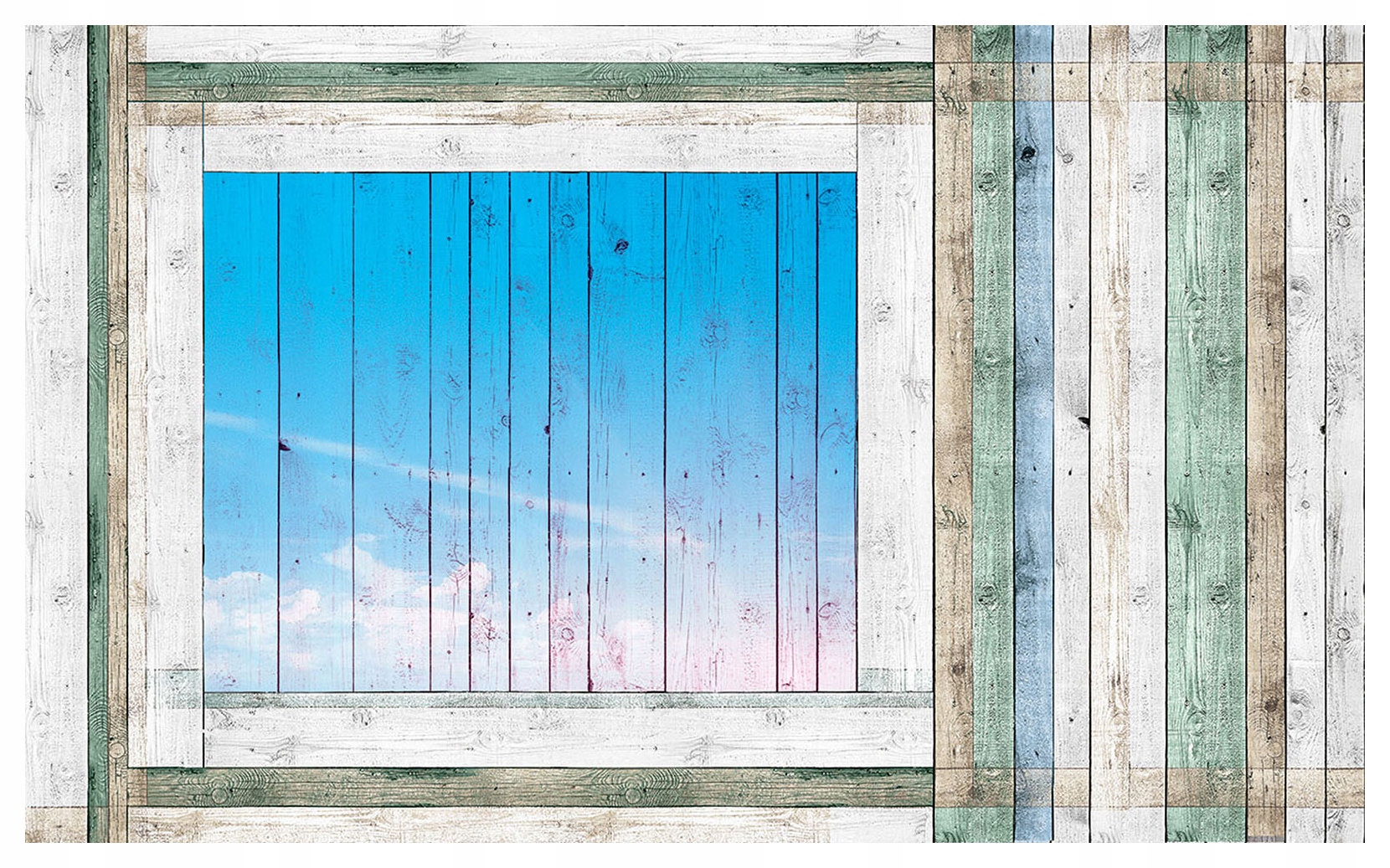 Vliesová fototapeta Dřevěné okno modrá obloha mraky 312x219 lepidlo