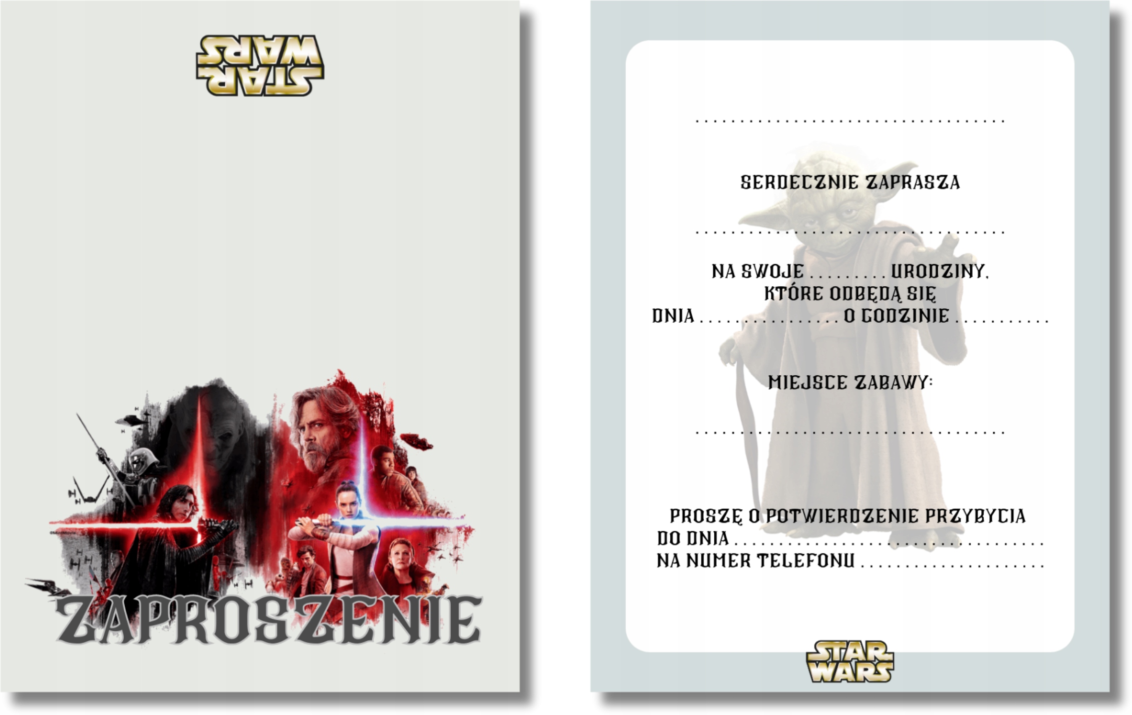 ZAPROSZENIA URODZINOWE STAR WARS GWIEZNDE 15x10cm Marka inna