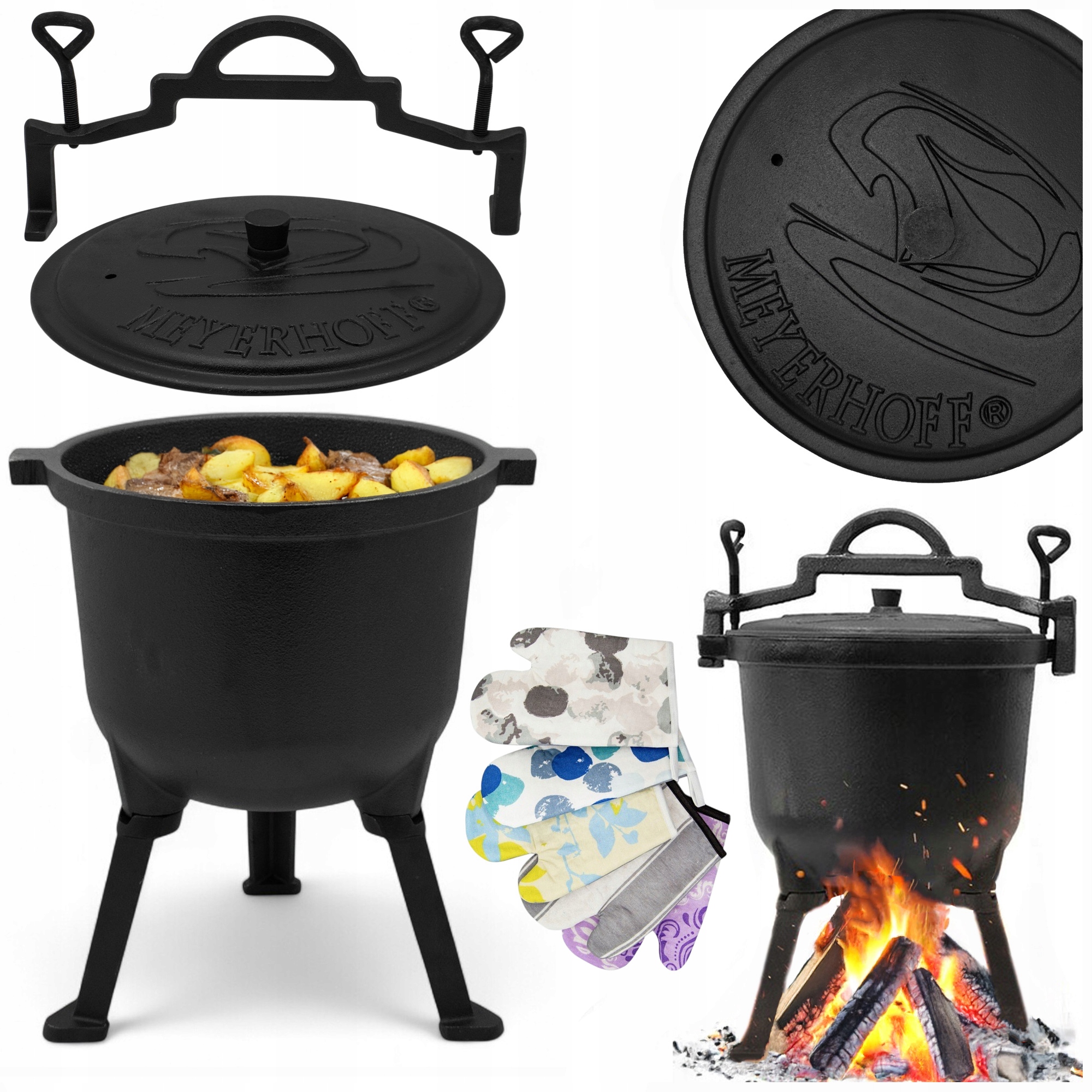 Kociołek Żeliwny 8L Garnek Myśliwski Pieczonki Prażone Duszonki Ognisko