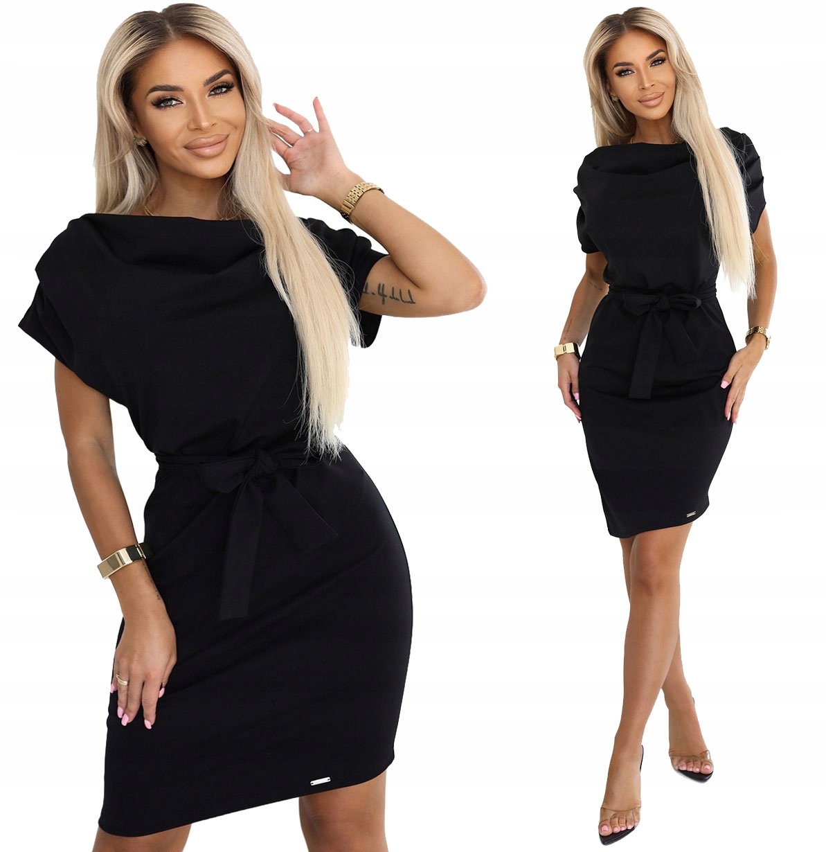 Stylové Šaty S Asymetrickým Spodním Dílem A Zavazováním V Pase, Pohodlná Černá S