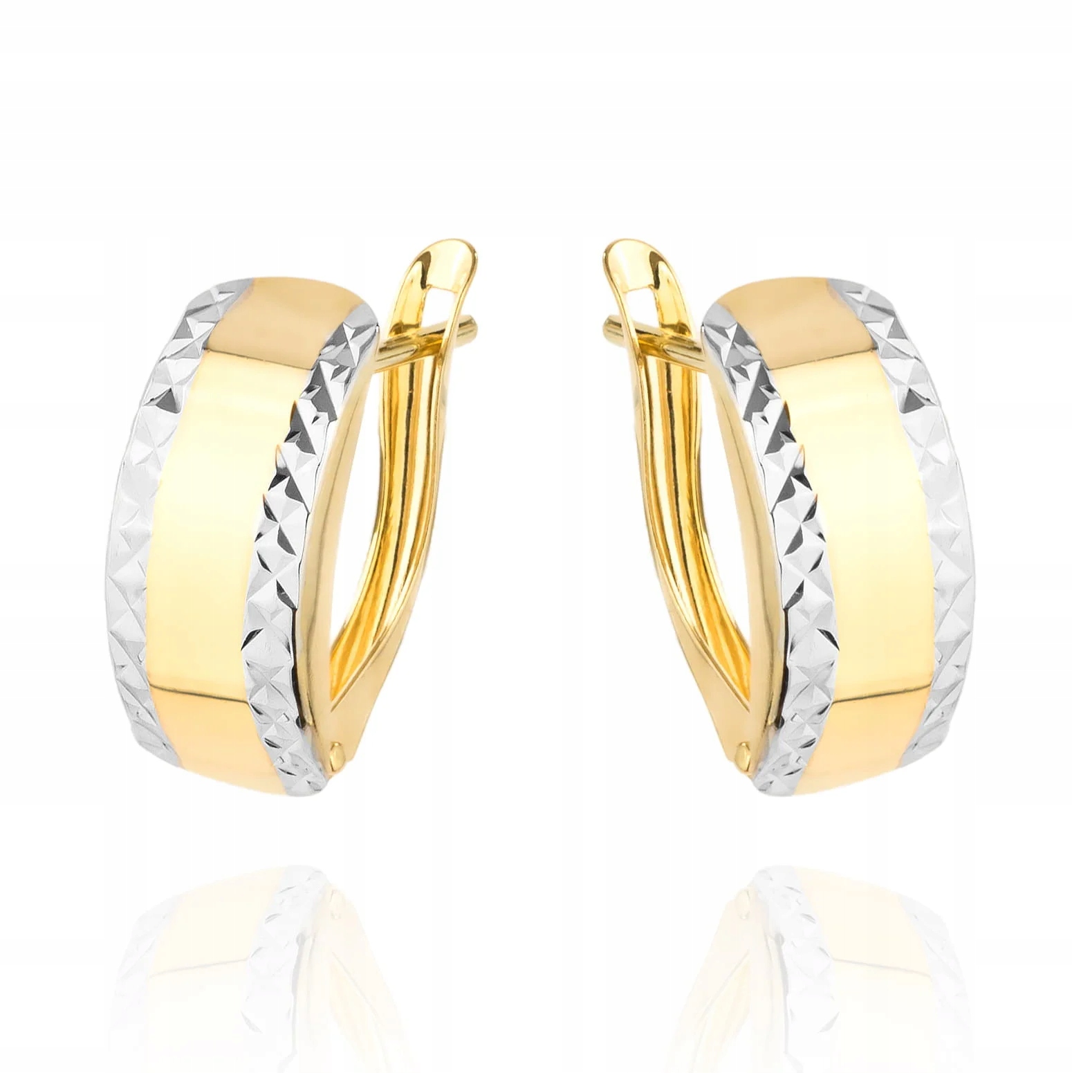 Anglické zlaté 585 diamantové náušnice po okrajích, dvě barvy zlata 14kt