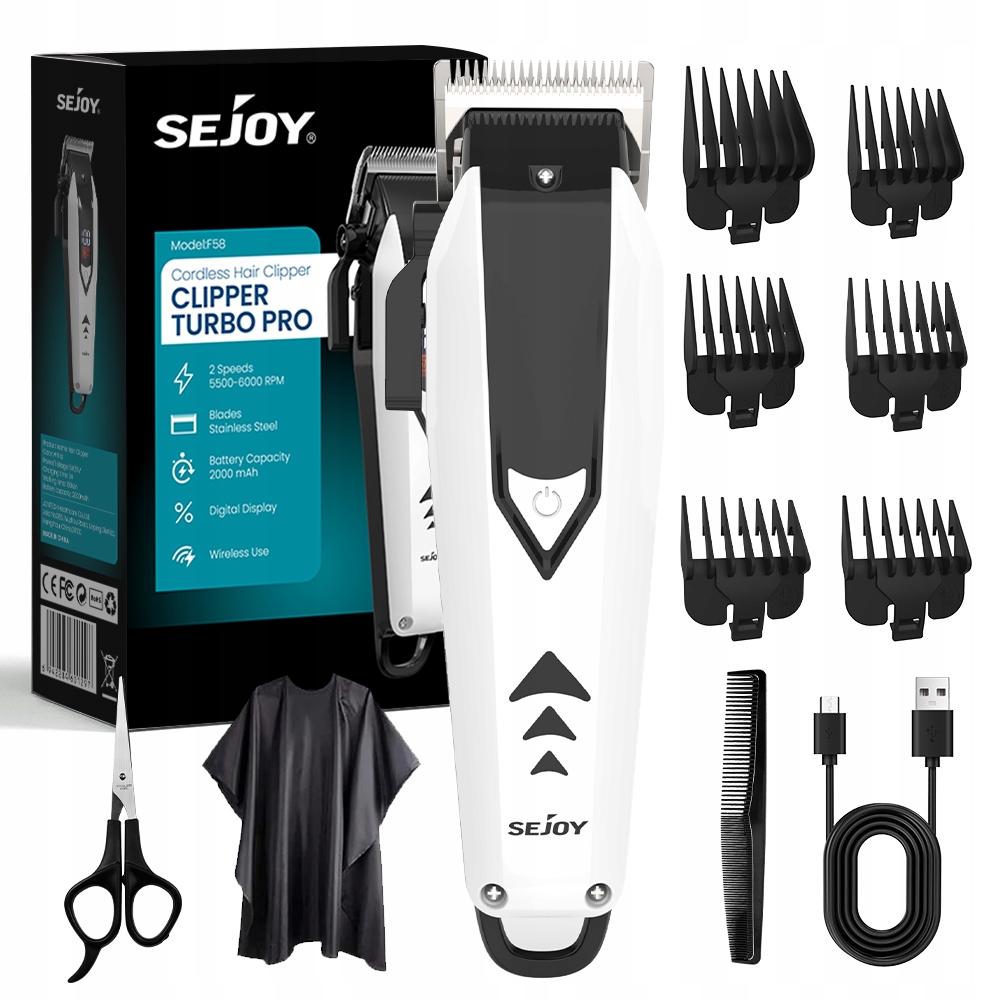 Sejo Profesjonalna maszynka do strzyżenia włosów, zestaw trymerów do włosów i brody,bezprzewodowy,biały