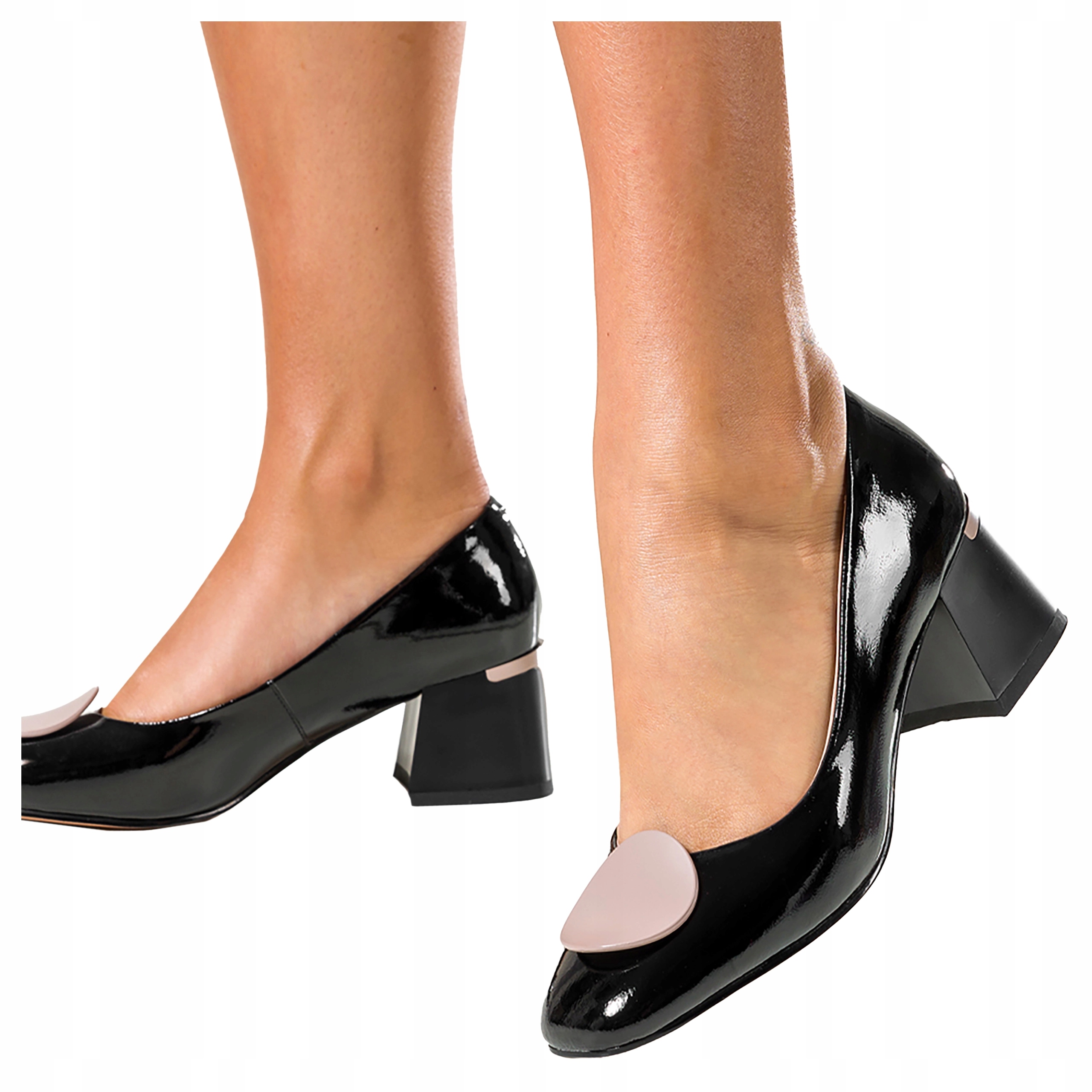 Lodičky Černé Dámské Pohodlné Kožené Na Ozdobném Klocku S Ozdobou vel. 39