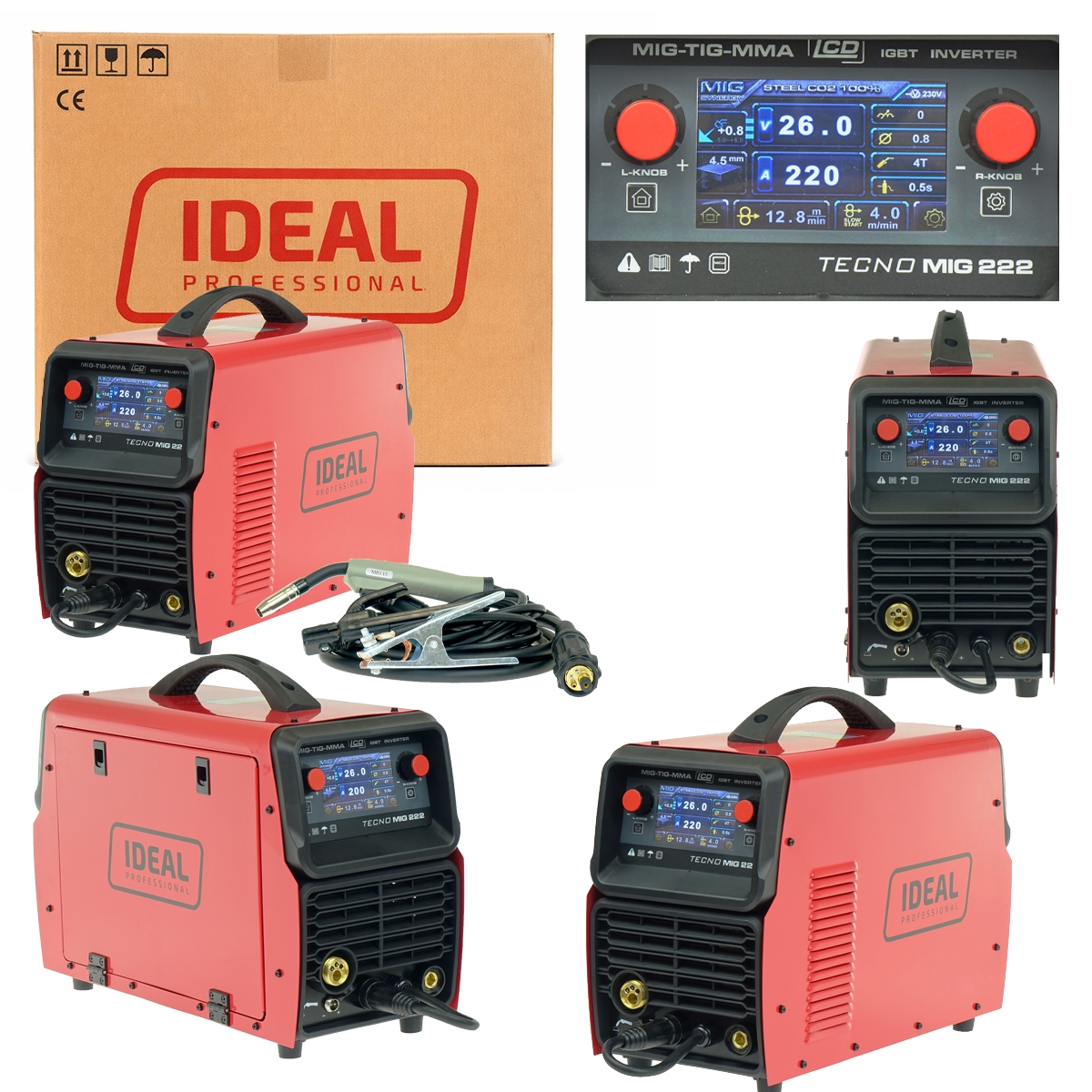 Ideal Spawarka migomat Tecno Mig 222 LCD Mig/tig/mma Synergic 220A Vrd 2T4T