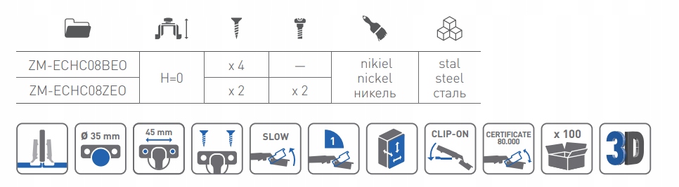 ZAWIAS GTV PRESTIGE PÓŁWPUSZCZANY CICHY DOMYK Kod producenta ZM-ECHC08BEO