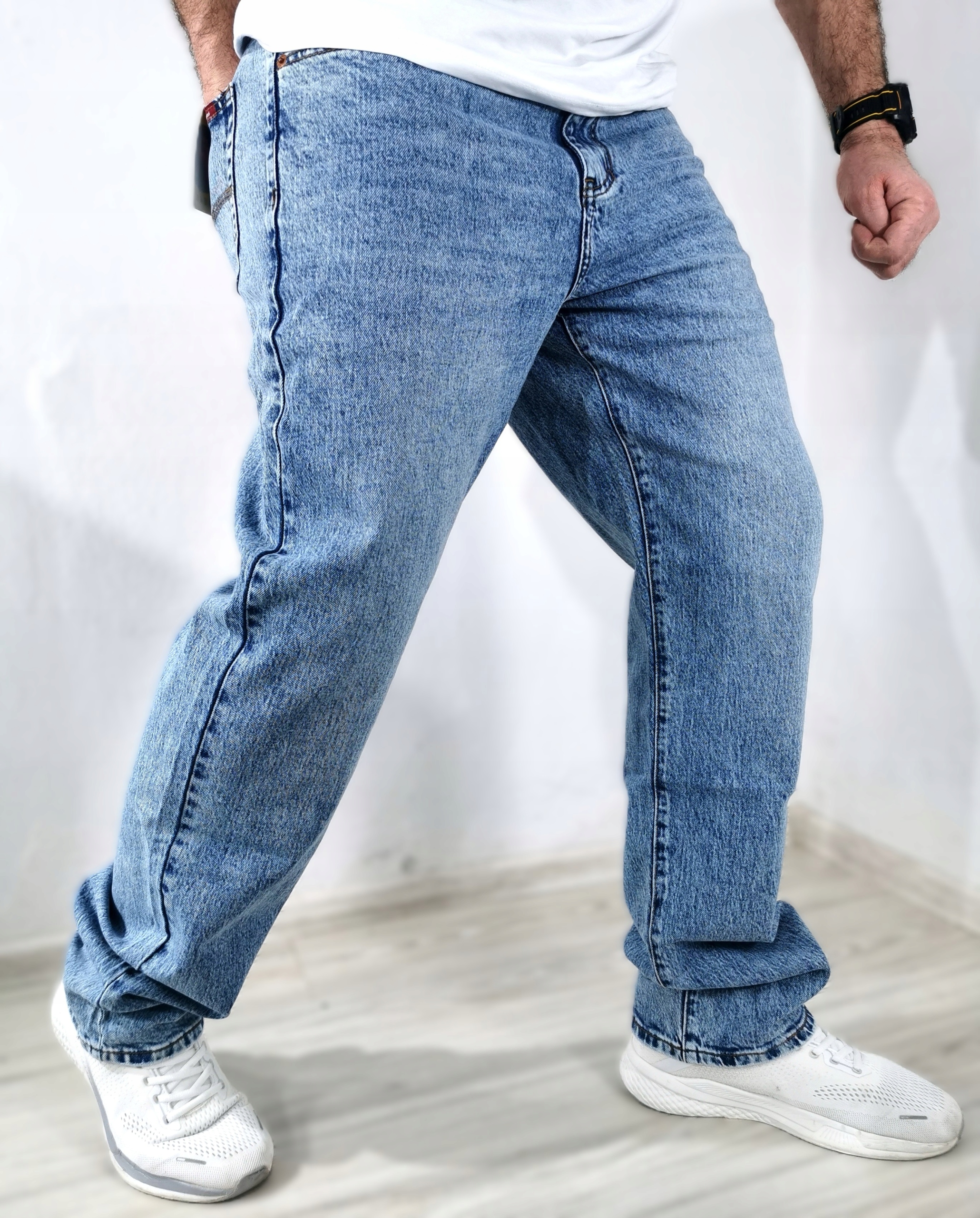 Pánské džínové kalhoty typu cargo, široké nohavice, baggy, modré, hladké 31