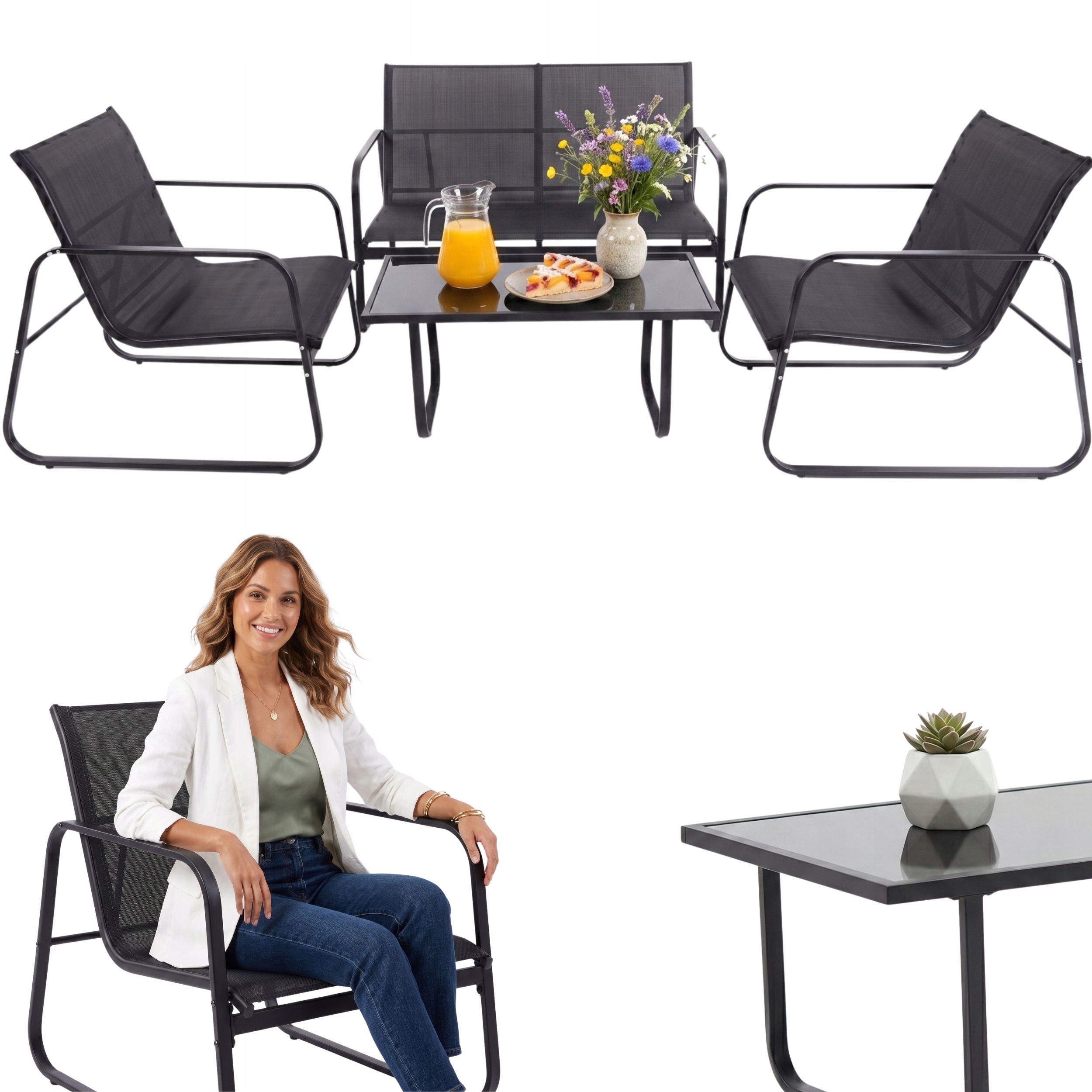 Komplet mebli ogrodowych czarne Taras Krzesła Stolik Sofa Funfit Garden