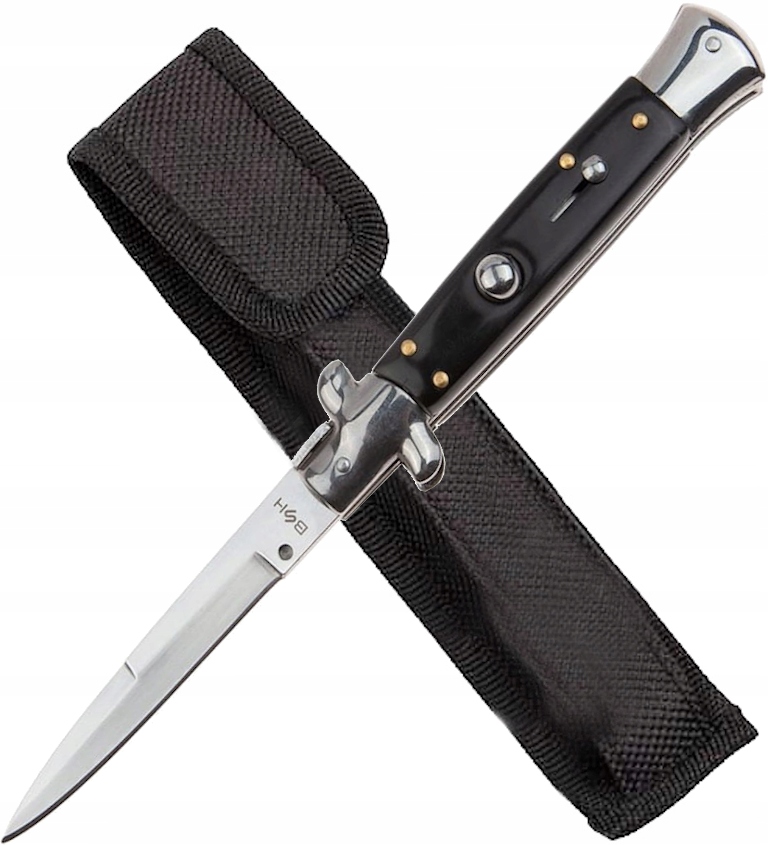 Piękny Nóż Sprężynowy Składany drewno 22 cm Etui