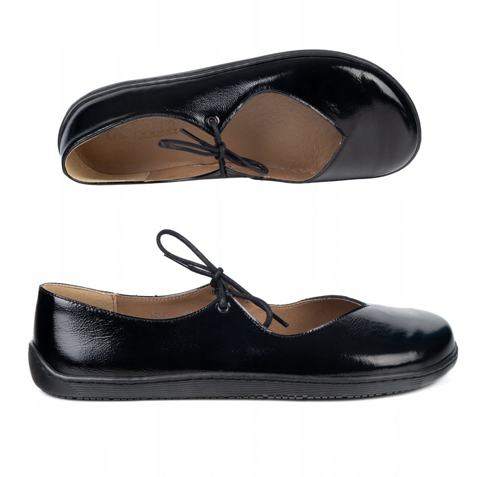 Baleriny barefoot damskie skórzane Camille sznurowane czarne 41