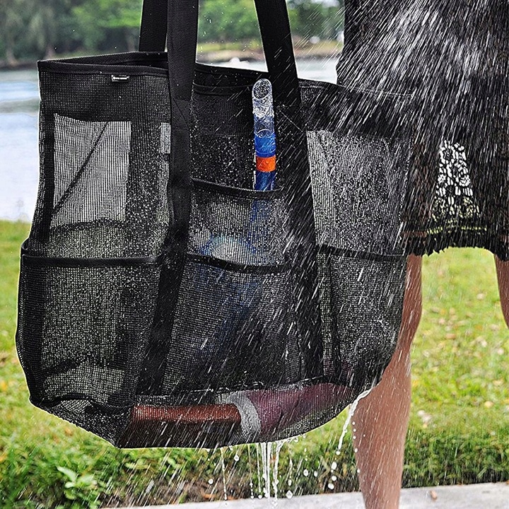 DUŻA TORBA PLAŻOWA NA PLAŻĘ BASEN RAMIĘ PRZEWIEWNA SKŁADANA SIATKA PIASEK Liczba komór 2