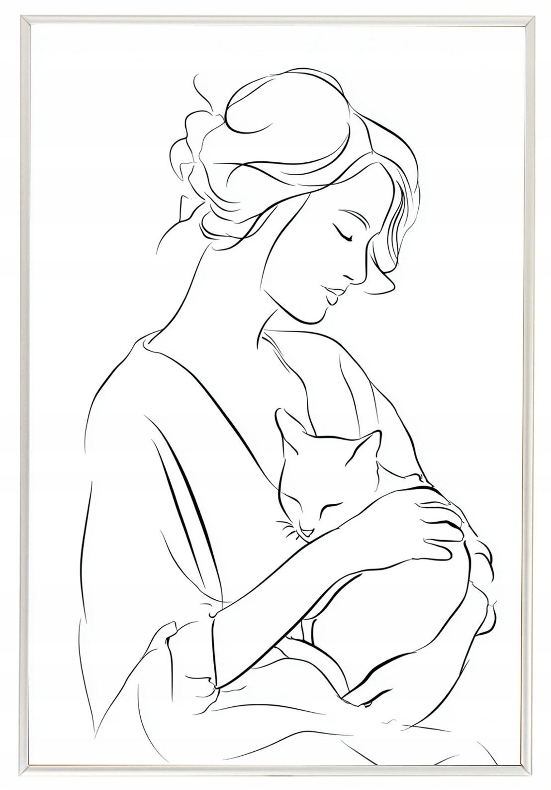 Plakát Rámeček Aluminium Grafika Line Art Kresba Portrét Žena Kočka 40x60