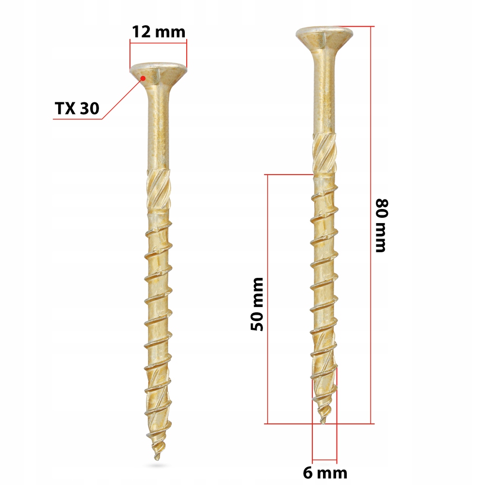 Wkręt Konstrukcyjny do Drewna z Gniazdem TX 6x80 Kod producenta KMWHT-60080(100)