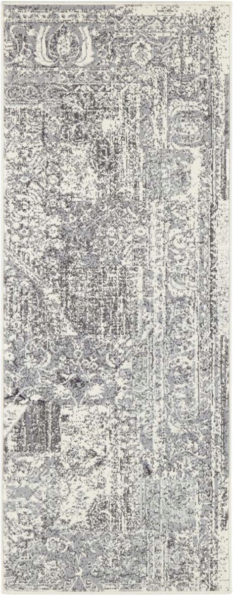 Koberec Běhoun 80x250 cm, tradiční vzor do předsíně, šedo krémový