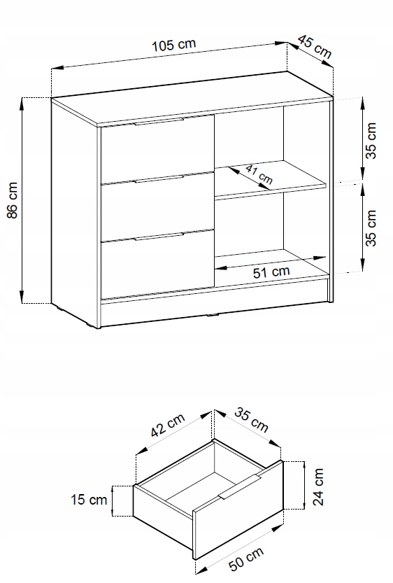 Nowoczesna komoda z szufladami lamele PARYS Głębokość mebla 51 cm