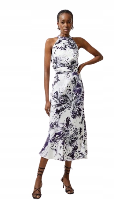 Karen Millen Bílá Šaty MIDI S Potiskem A Páskem Petite 42 B1F