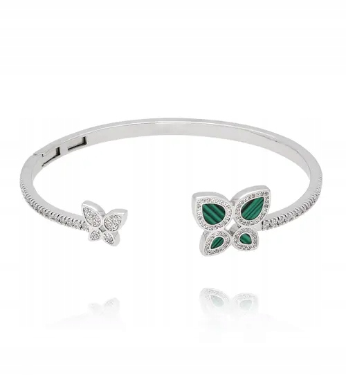 Náramek By Dziubeka Zelený motýlek Zirkon Mosaz ve stříbrné barvě