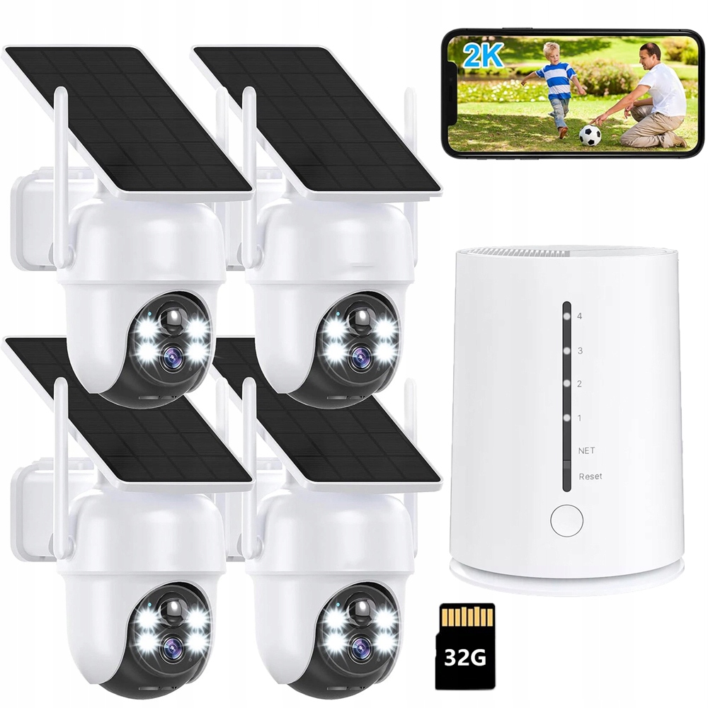 Solární kamera 4-kamera Bezpečnostní kamerový systém se základnovou stanicí Z 32 Gb