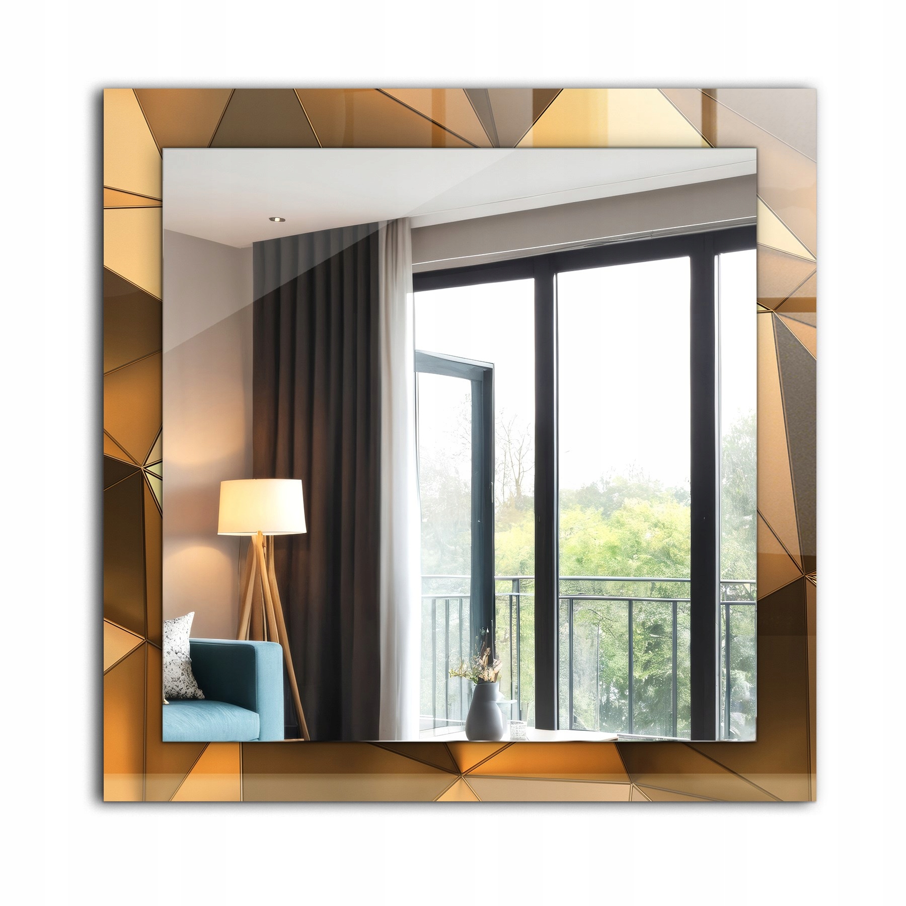 Dekorativní designové zrcadlo závěsné loft Zlaté geometrické vzory 60x60