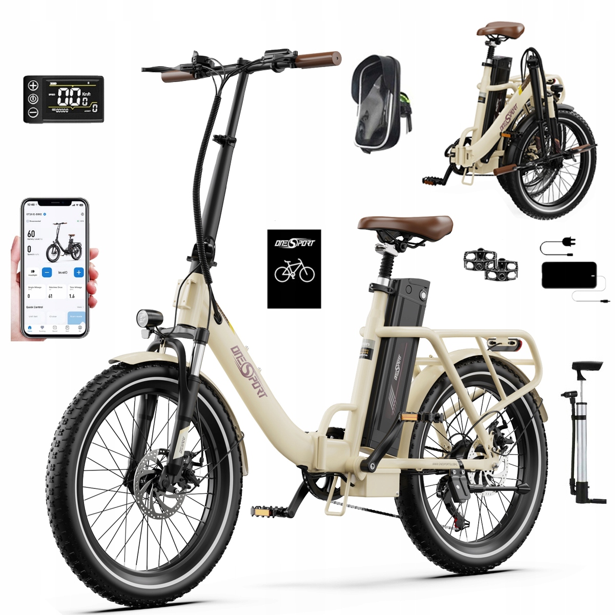 2026 Nowy Składany Rower elektryczny Onesport OT16-2 250W 48V17Ah120km 20"