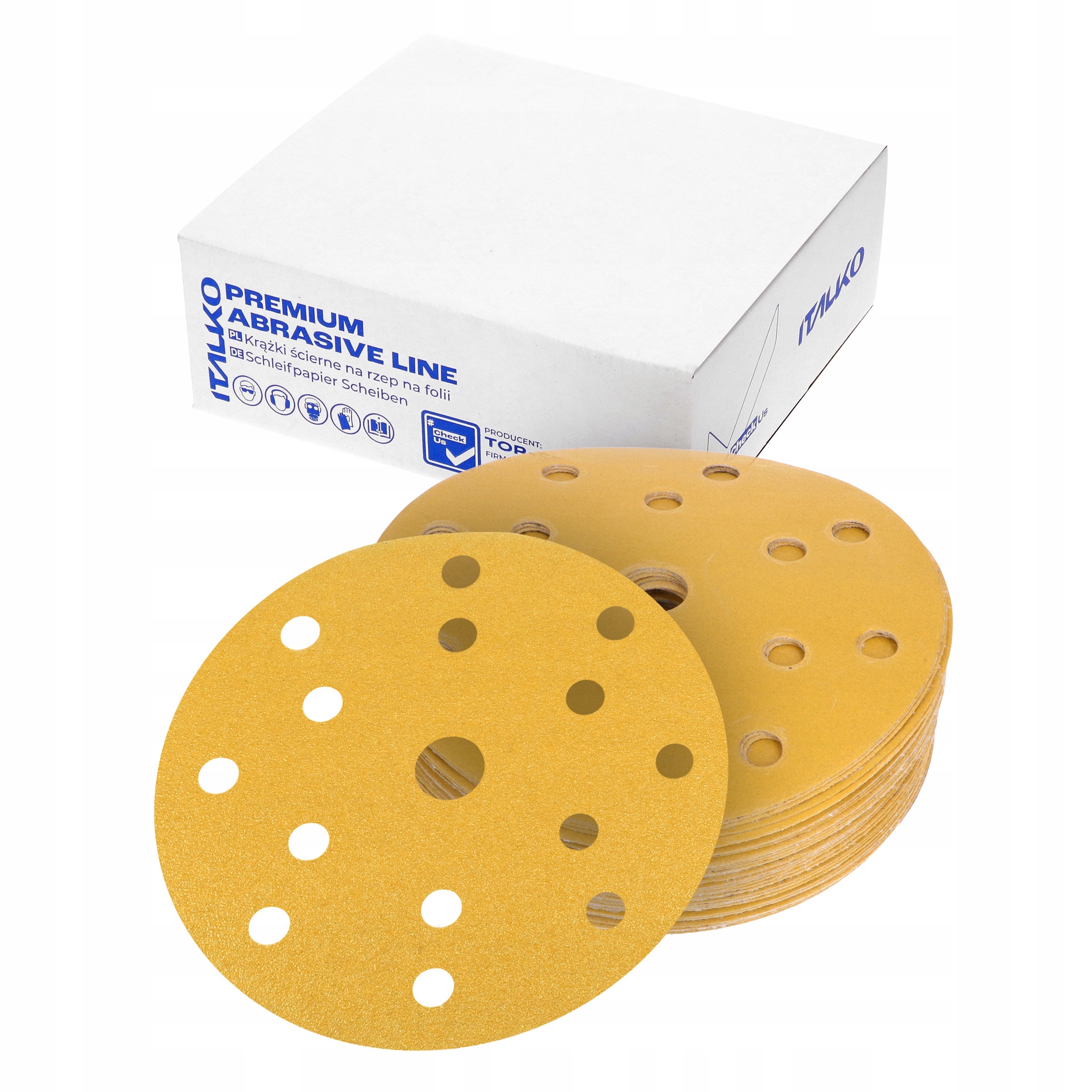 50szt KRĄŻKI ŚCIERNE PAPIER NA RZEP 150mm 15H P220