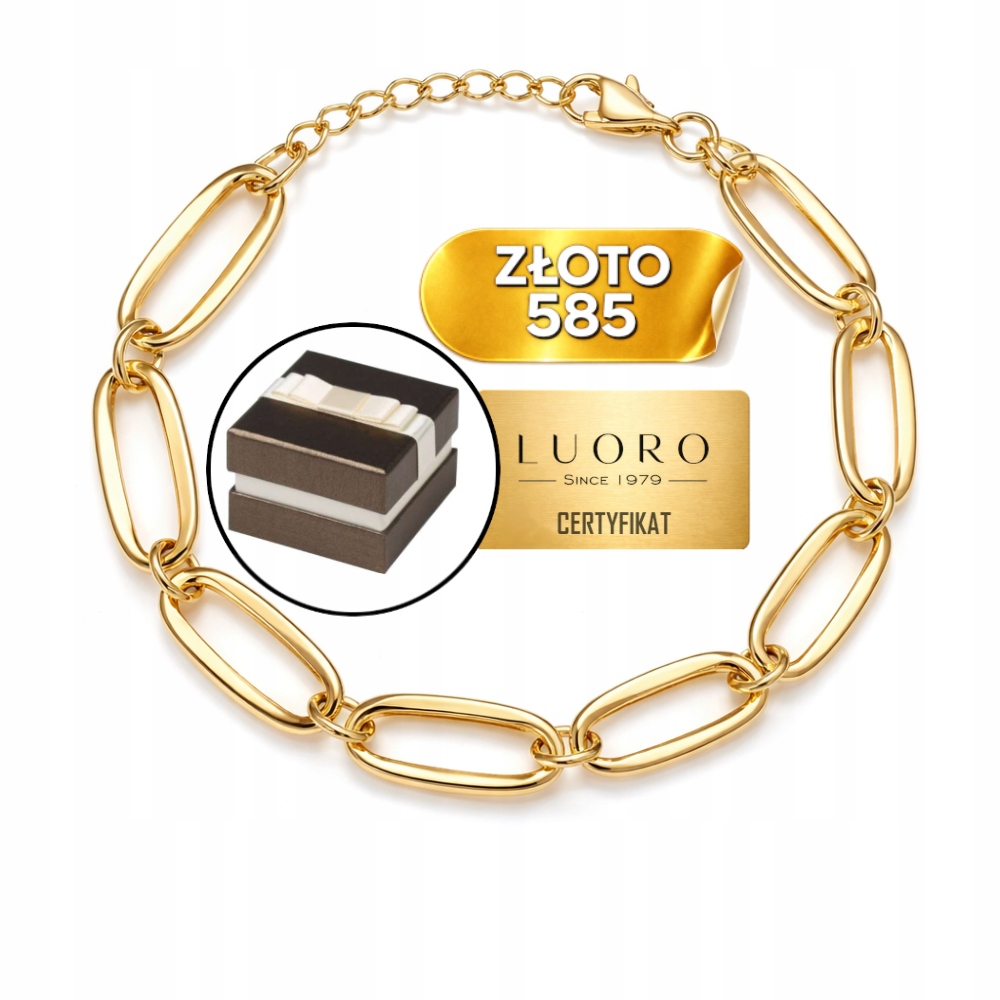 Náramek Zlatý 585 14K Velké Články Propletené 15 CM Elegantní