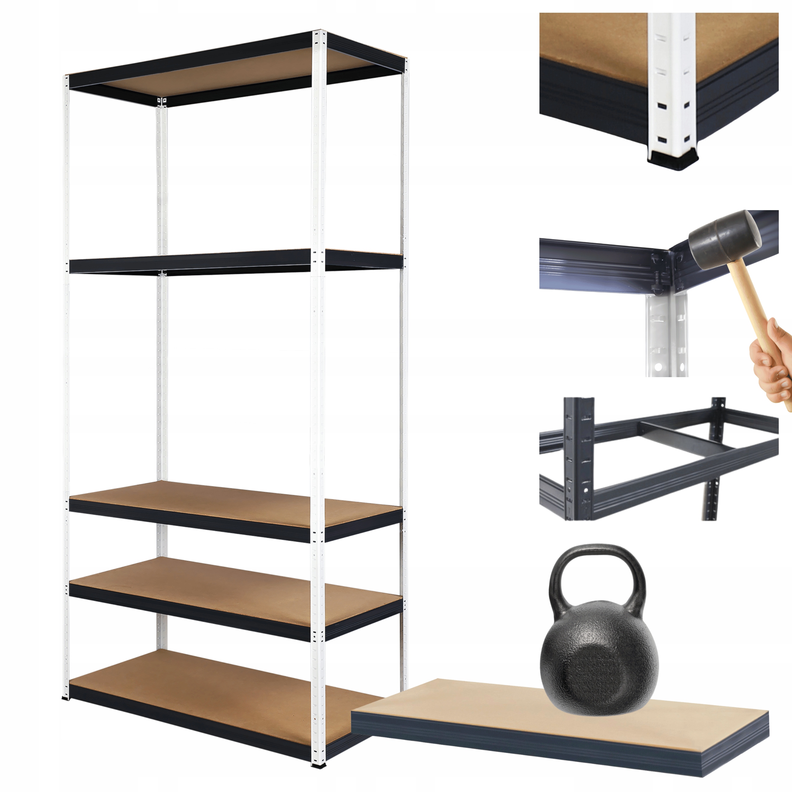 Kovový skladový regál Helios 213x90x50 cm 5Px175 kg Pevný