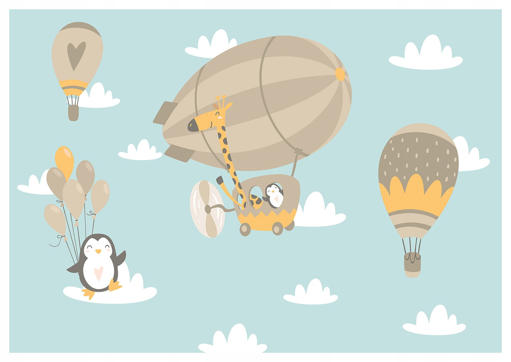 Fototapeta Zeppelin Žirafa Tučniak v nebi 312x219 Do detskej izby lepidlo