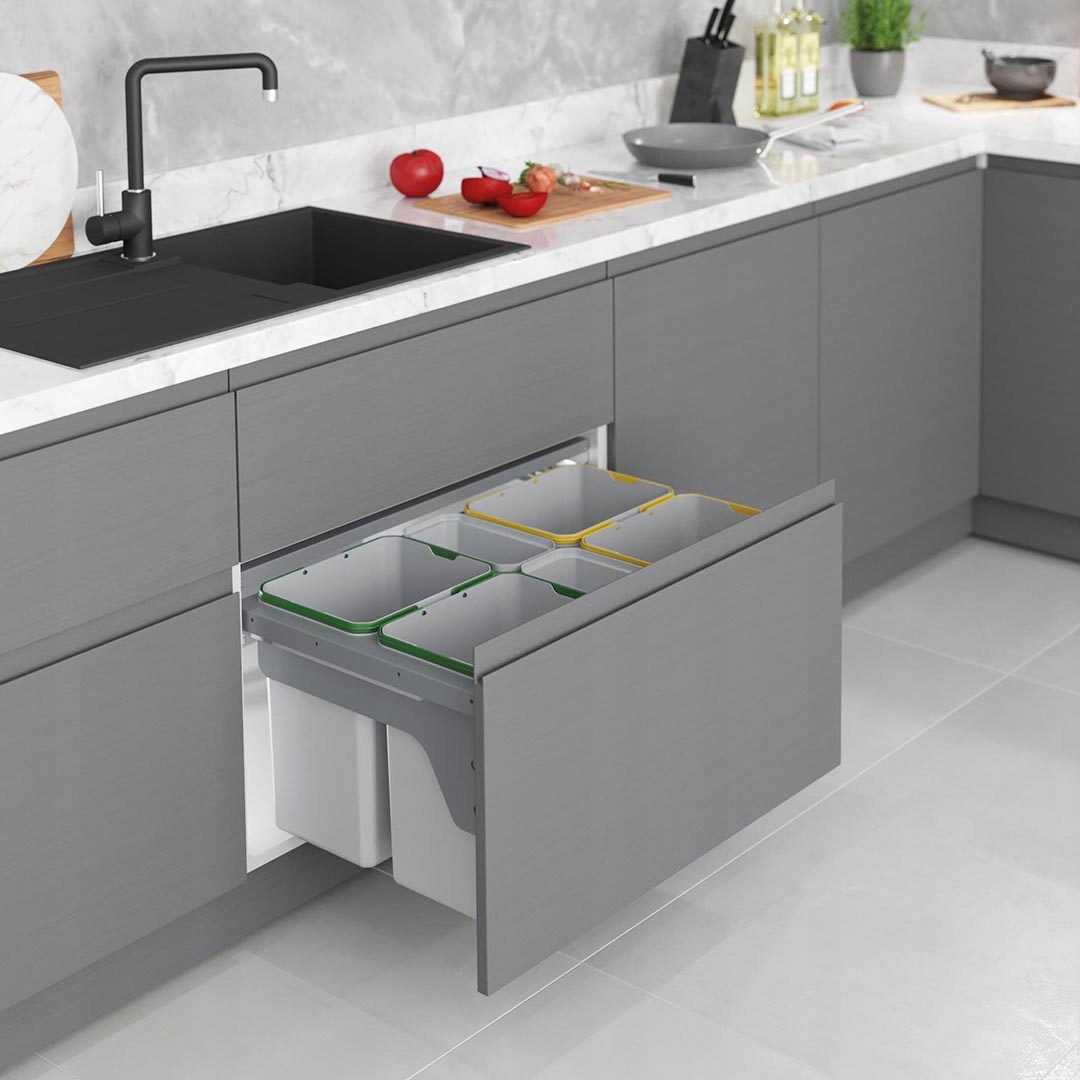 Pořadače na odpadky s upevněním přední části do zásuvky, skříňky 60 cm, 5 g