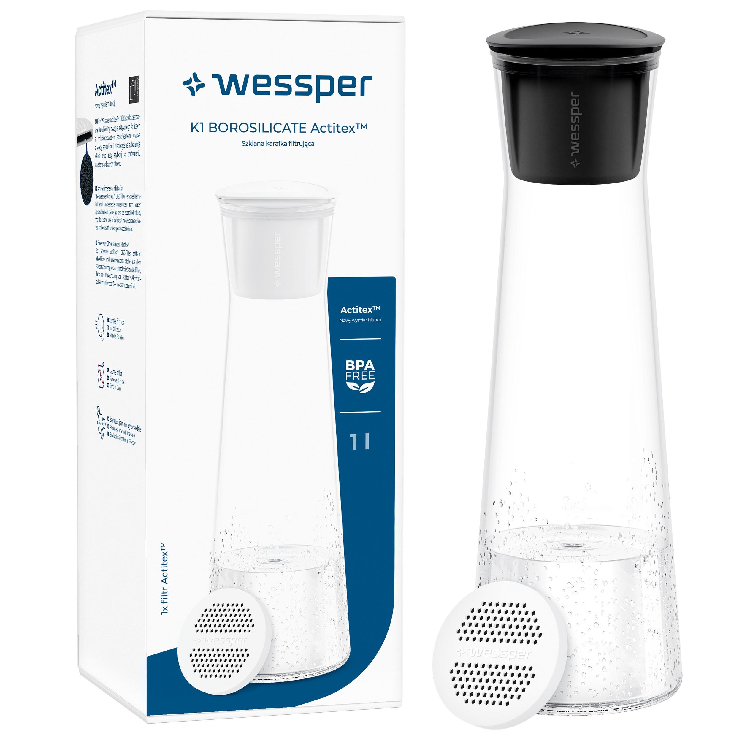 Szklana karafka filtrująca Wessper K1 Boroscilicate 1L 1x filtr wody