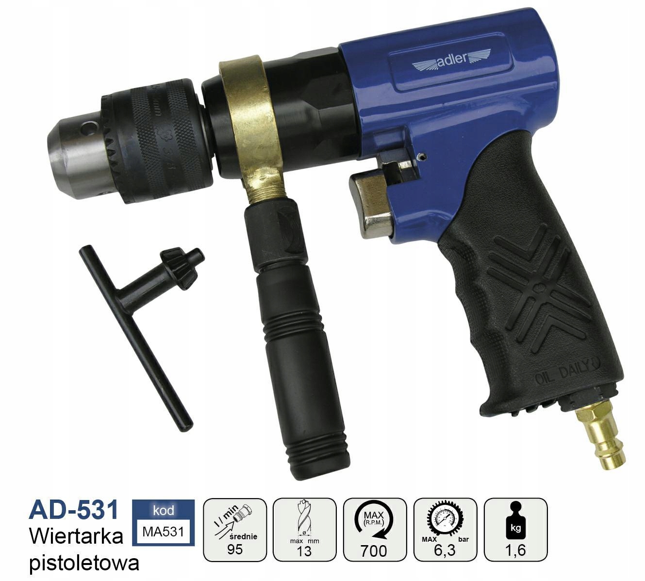 ADLER ПНЕВМАТИЧЕСКАЯ ПИСТОЛЕТНАЯ ДРЕЛЬ AD-531